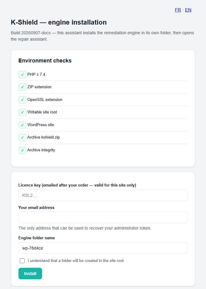 Saver — contrôles et saisie de la licence.